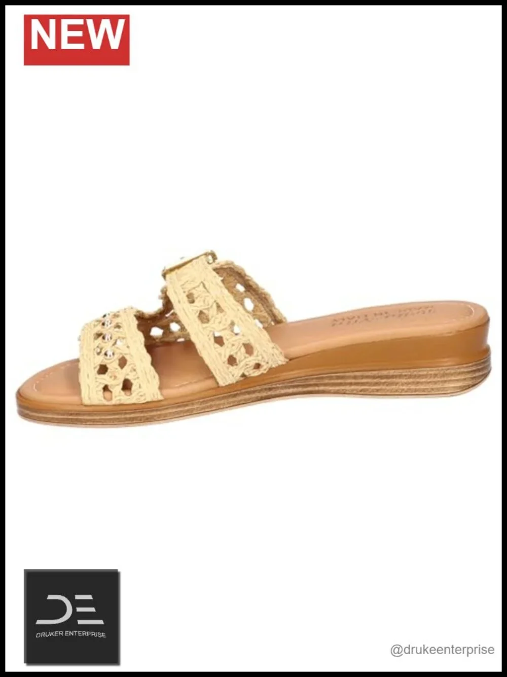 Womens Woven Slide Sandals 1.25 Wedge Heel Adjustable Ankle Strap